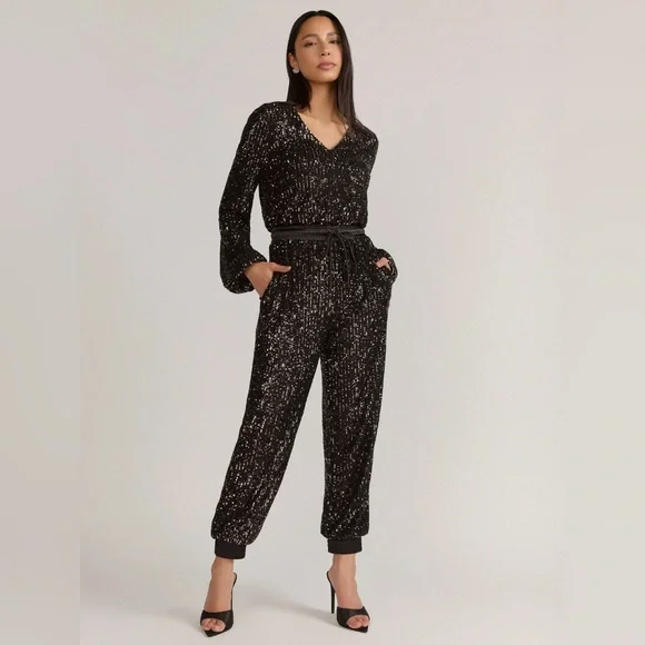 Aaron & Amber Long-Sleeve Sequin Jogger Jumpsuit - Picture 2 of 7